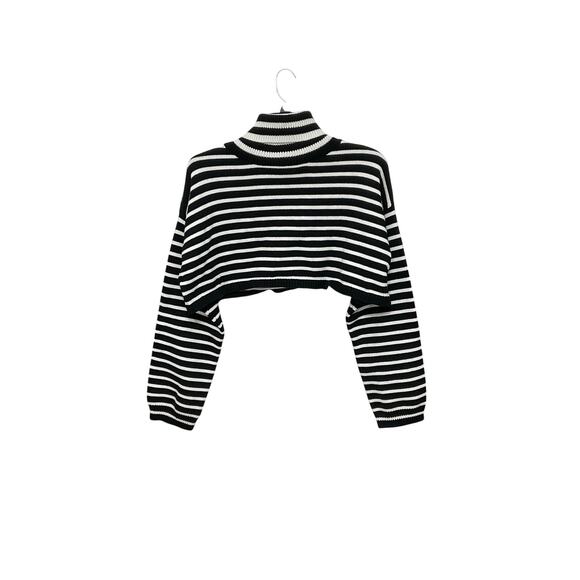 Olivaceous Sweaters - Olivaceous Black/White Crop Striped Long Sleeve Turtleneck Sweater Size Large